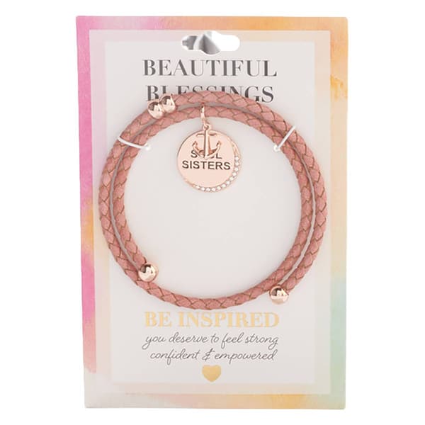 Beautiful Blessings Pink Leather Coil Soul Sisters Charm Bracelet - image 