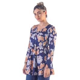 Womens 24/7 Comfort Apparel Floral Long Sleeve Tunic