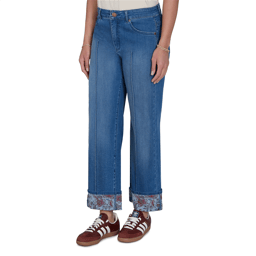 Womens Ruby Rd. Game of Luxe Floral Cuff Wide Leg Jeans