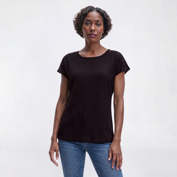Womens Emily Daniels Cap Sleeve Shoulder Button Texture Blouse