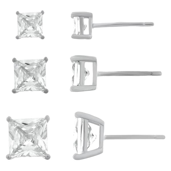 Forever New Sterling Silver 4mm, 5mm & 7mm CZ Stud Earrings Set - image 