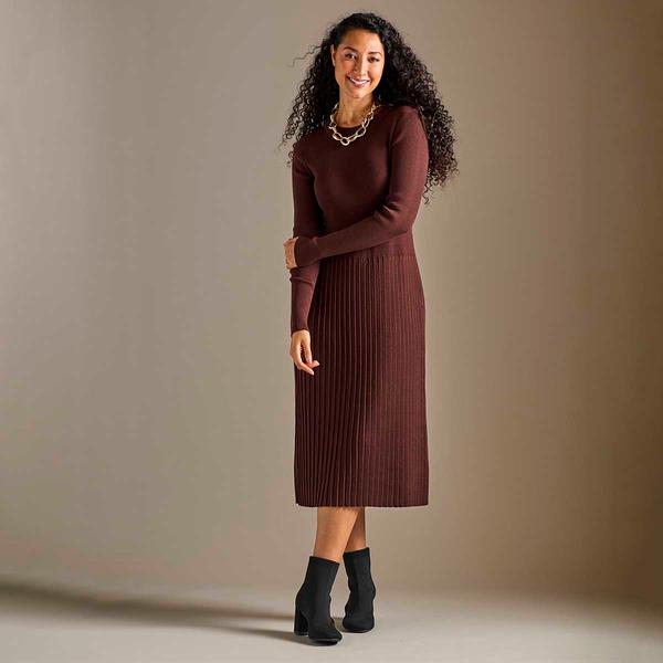 Womens Nina Leonard Long Sleeve Rib Knit Sweater Dress Midi - image 