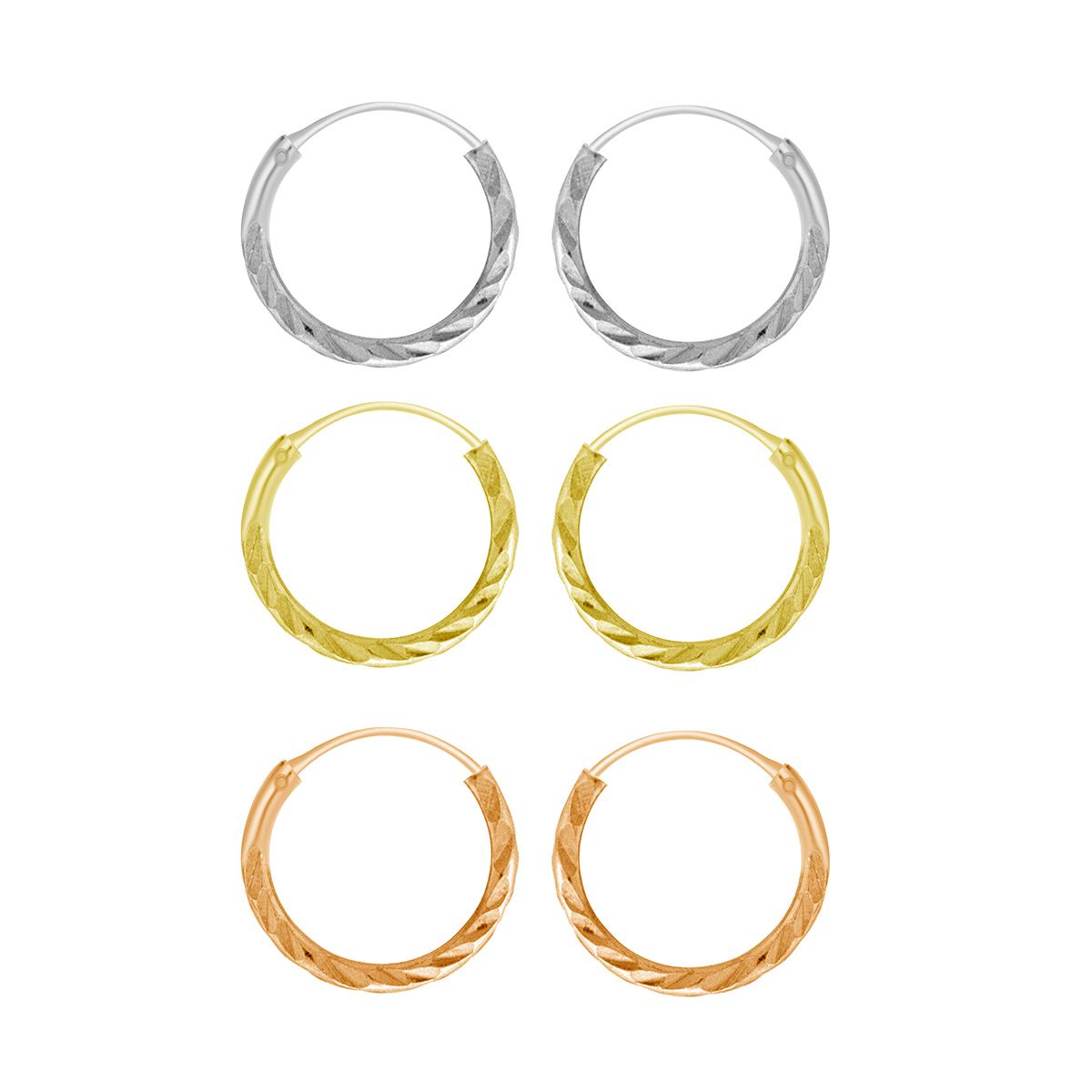Marsala 3pr. Tri-Tone Hoop Earrings Set