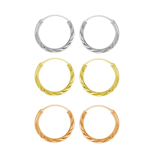 Marsala Set of 3 Tri-Tone Hoop Earrings - image 