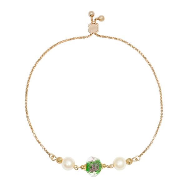 1928 Gold Tone Clear Crystal Olivine Flower Bracelet - image 