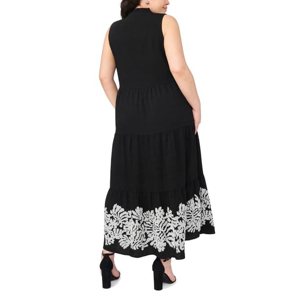 Plus Size MSK Sleeveless Tier Embroidered Hem Midi Dress