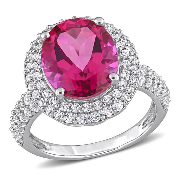 Sophia B 9 7 1/7ctw. Pink Topaz & Created White Sapphire Ring - image 