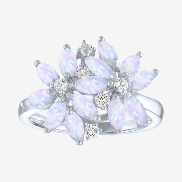 Gemstone Classics(tm) Lab Grown White Sapphire & Opal Floral Ring