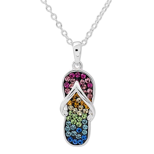 Silver Plated Rainbow Crystal Flip Flop Necklace - image 