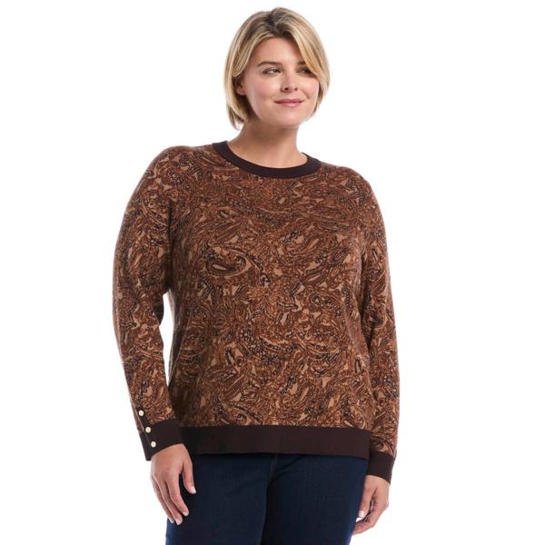 Plus Size Rafaella(R) Paisley Button Detail Long Sleeve Sweater - image 