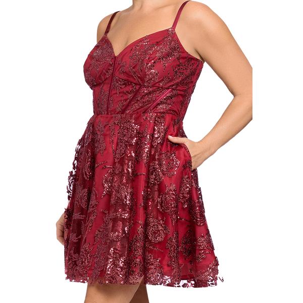 Juniors Plus Blondie Nites Glitter Corset V-Neck Party Dress