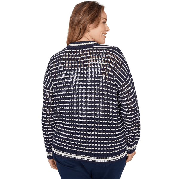 Plus Size Ruby Rd. Jetsetter Stripe Stitch Knit Bomber Jacket