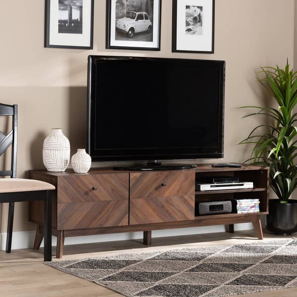 Baxton Studio Hartman Mid-Century Walnut Brown Wood TV Stand