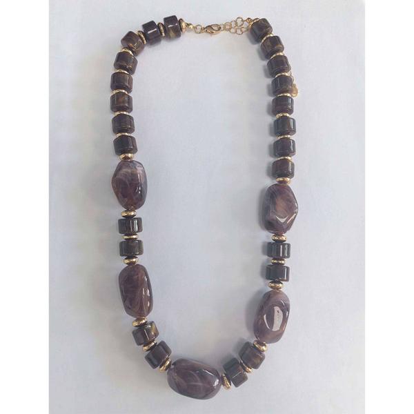 Ashley Cooper(tm) Shiny Gold-Tone Marbleized Brown Beaded Necklace - image 