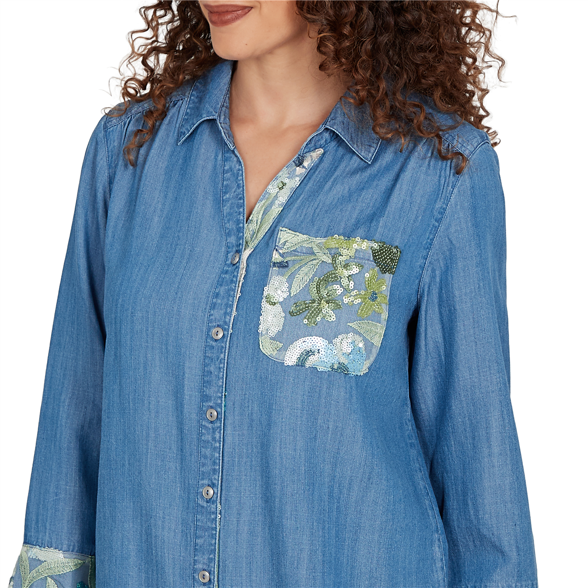 Petite Alfred Dunner Indigo Girls Button Front Denim Blouse