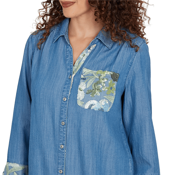 Petite Alfred Dunner Indigo Girls Button Front Denim Blouse