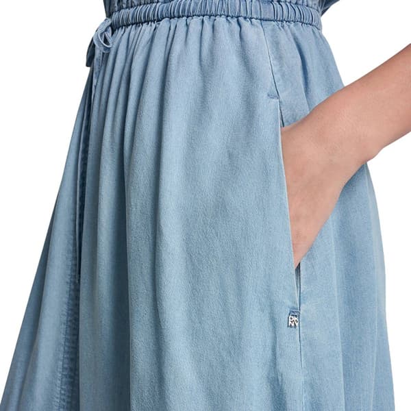 Womens DKNY Jeans Ruch Shoulder V Neck Midi Dress
