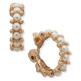 Anne Klein Gold-Tone White Pearl EZ Comfort Clip Hoop Earrings