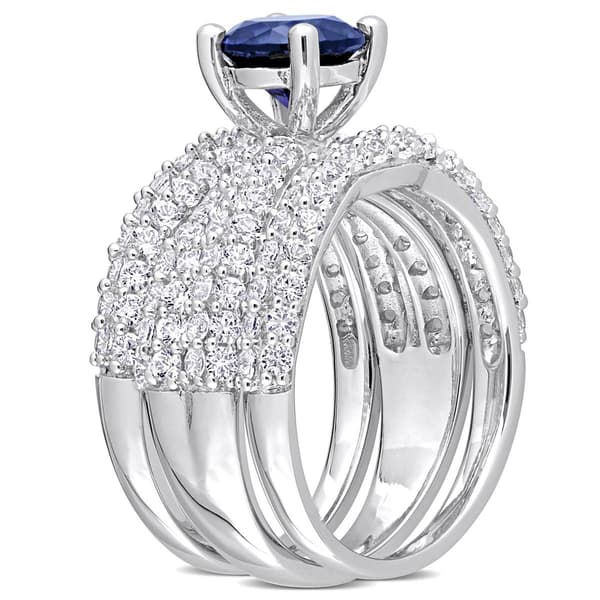 Gemstone Classics&#8482; Sterling Silver Created Sapphire Bridal Set