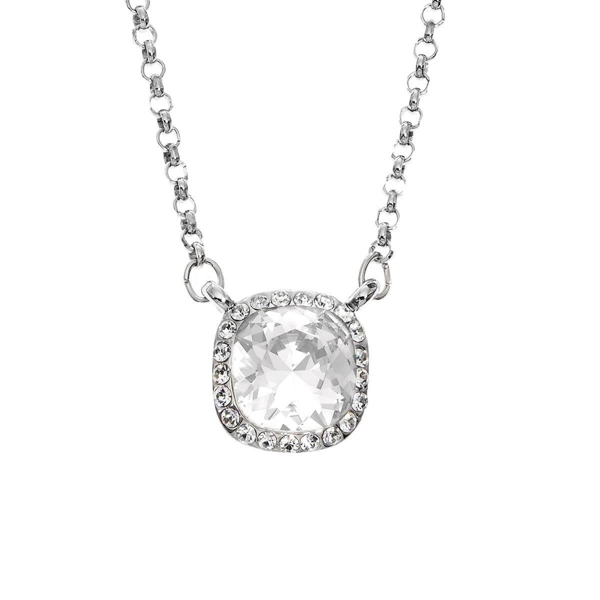 Crystal Colors Silver Plated Princess Cut Clear Crystal...