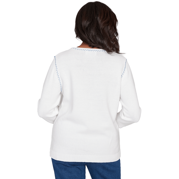 Womens Alfred Dunner Hilton Head Denim Floral Sweater