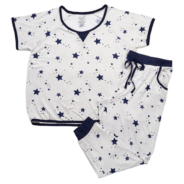Plus Size Pillow Talk Short Sleeve Stars Jogger Pajama Set