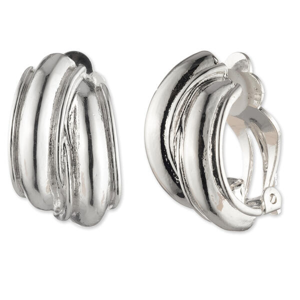 Anne Klein 0.7in. Silver-Tone Crossover Button Clip Earrings - image 