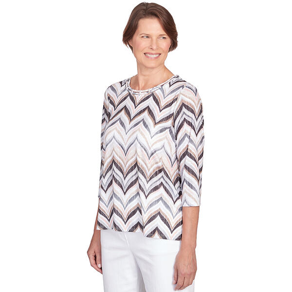 Petite Alfred Dunner 3/4 Sleeve Print Chevron with Shimmer Tee