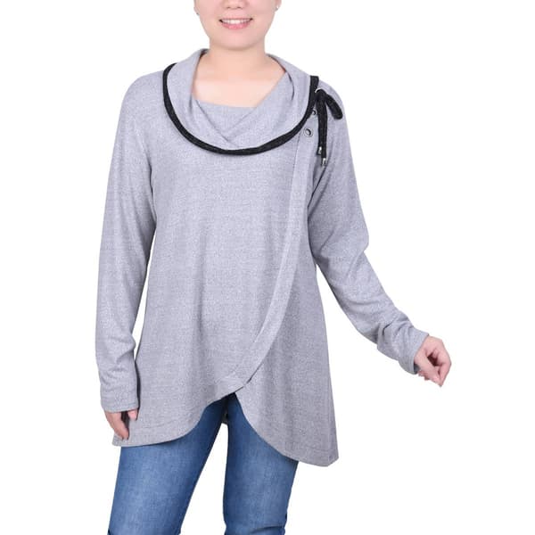 Womens NY Collection Cowl Neck Solid Layer Grommet Tie Shoulder - image 