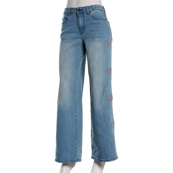 Juniors Madden Girl Ultra 90s Rose Embroidered Wide Leg Jeans