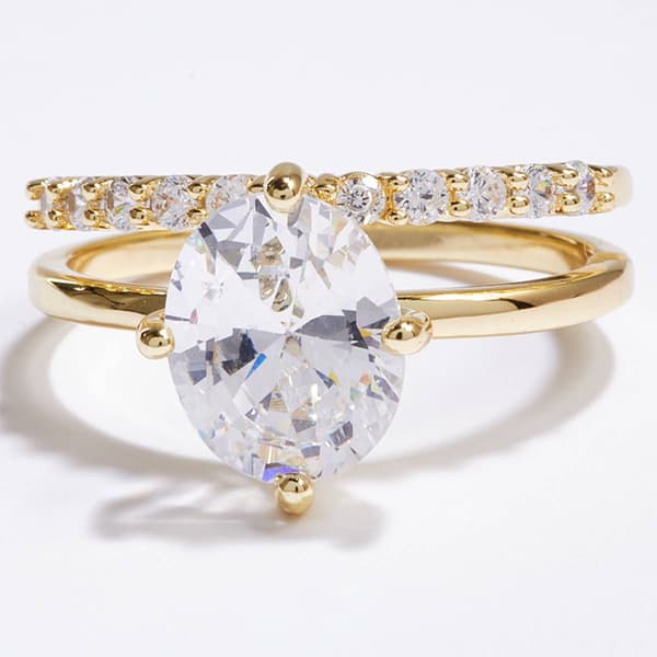 Ashley Cooper(tm) Gold-Tone CZ Oval Cut Pave Band Engagement Set - image 