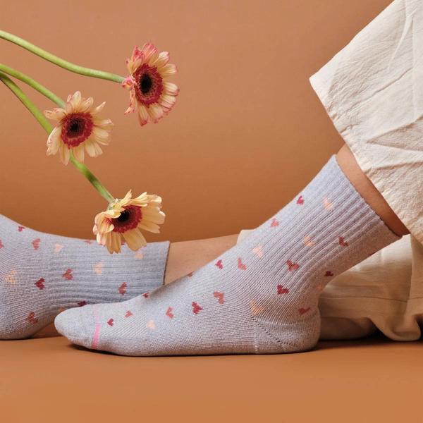 Womens Dr. Motion 2pk. Mini Hearts Rib Mid Crew Socks