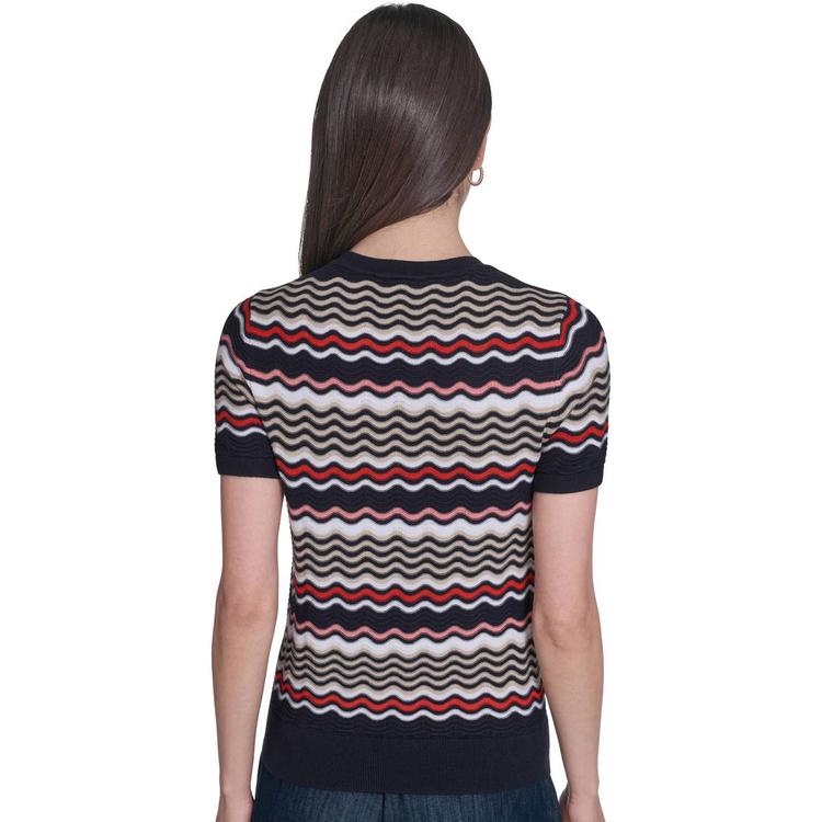Womens Tommy Hilfiger Short Sleeve Scallop Stripe Sweater