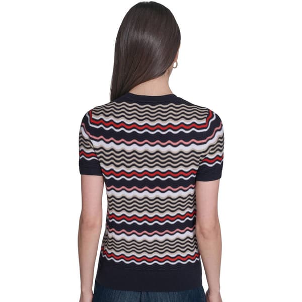 Womens Tommy Hilfiger Short Sleeve Scallop Stripe Sweater