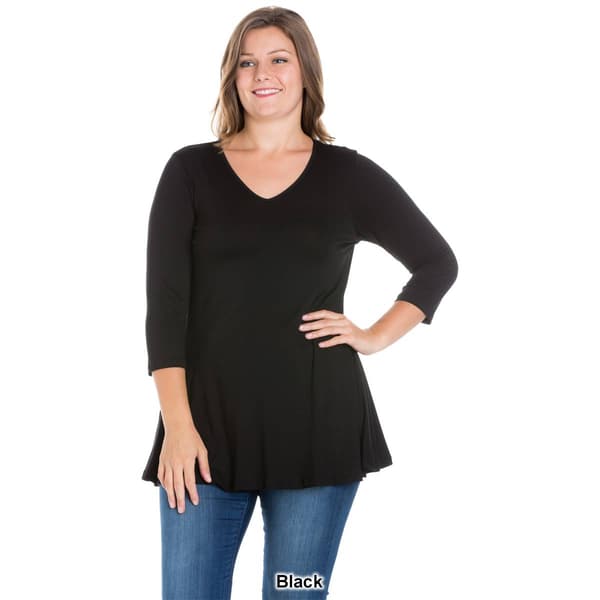 Plus Size 24/7 Comfort Apparel 3/4 Sleeve V-Neck Tunic
