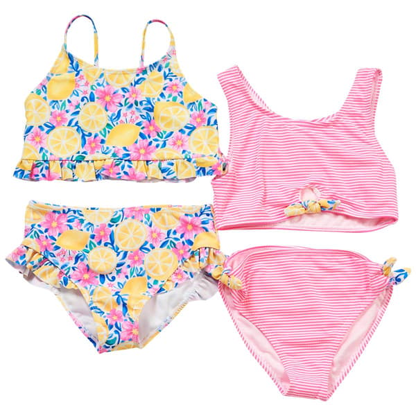 Girls (7-12) Be Magical 4pc. Floral Print & Stripe Swim Suits