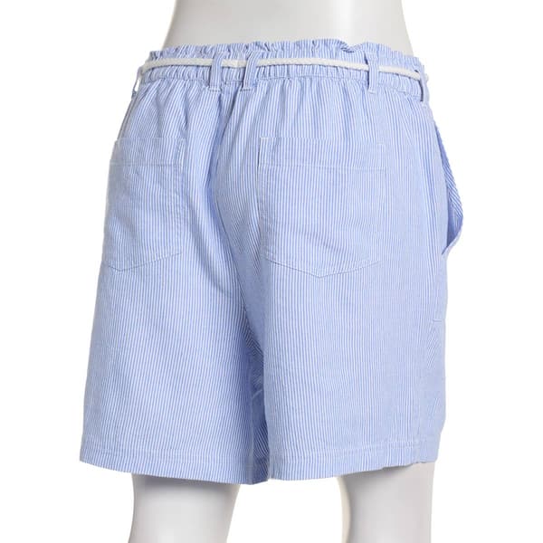 Womens Per Se 5in. Linen Stripe Shorts w/Rope Belt-Blue