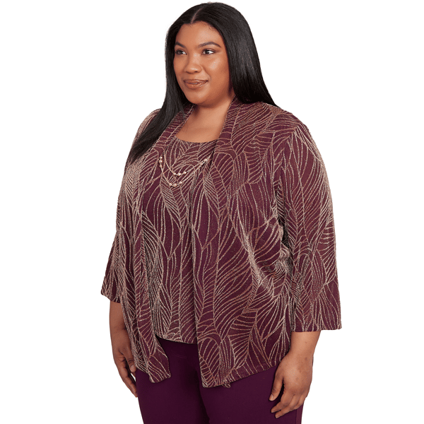 Plus Size Alfred Dunner Urban Legend Leaf Two In One Blouse