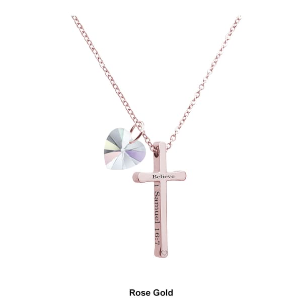 Pink Box Religious 1 Samuel 16:7 Austrian Crystal Cross Necklace