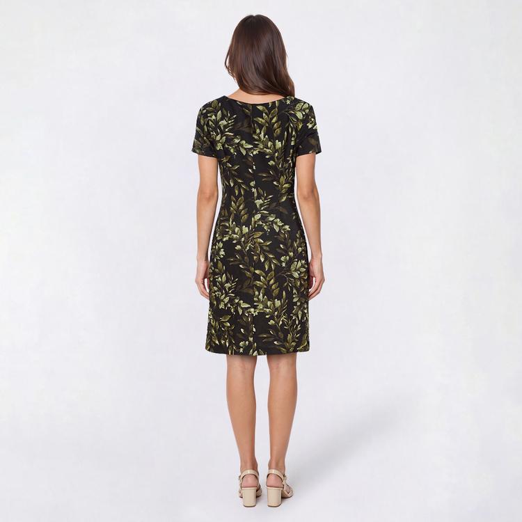 Petite Connected Apparel Short Sleeve Leaf Sheath Dress