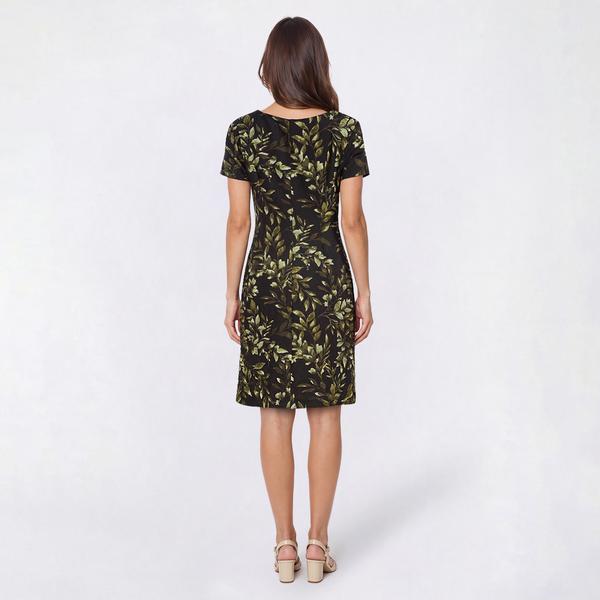 Petite Connected Apparel Short Sleeve Leaf Sheath Dress