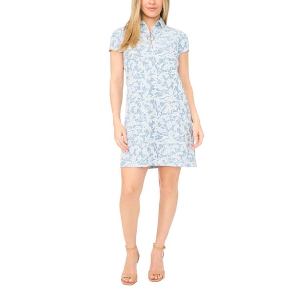 Petite MSK Short Sleeve Floral 1/4 Zipper Shift Dress