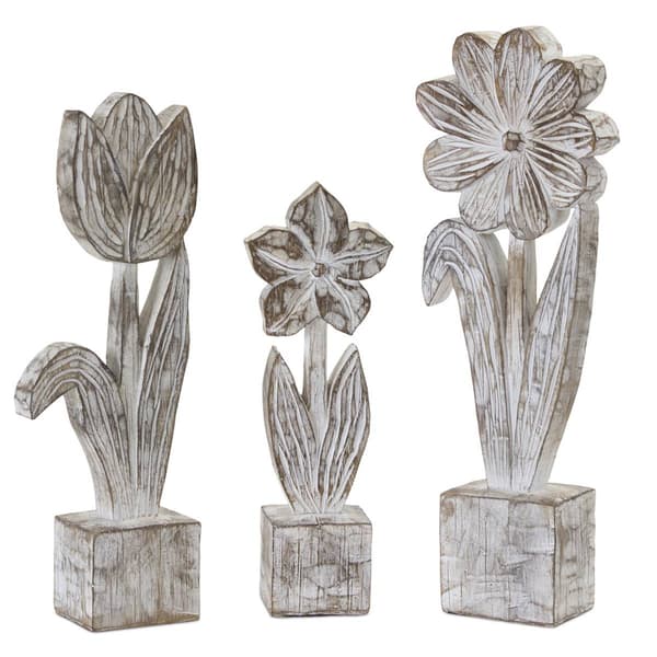 Melrose White Washed Potted Floral Sculpture - Set of 3 - image 