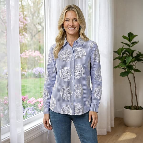 Womens Nanette Lepore Rail Road Stripe Embroidered Floral Blouse