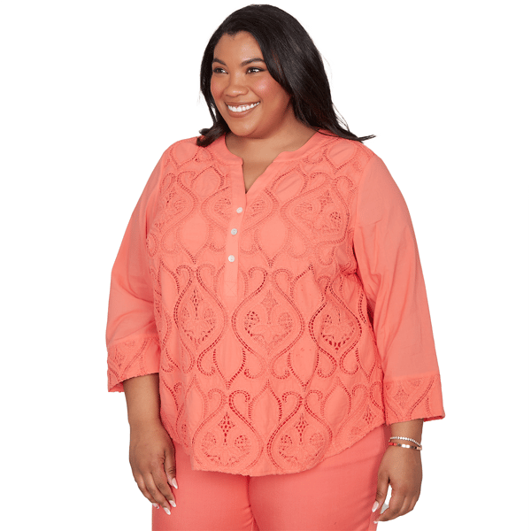 Plus Size Alfred Dunner Resort Living Lace Scroll Henley Blouse