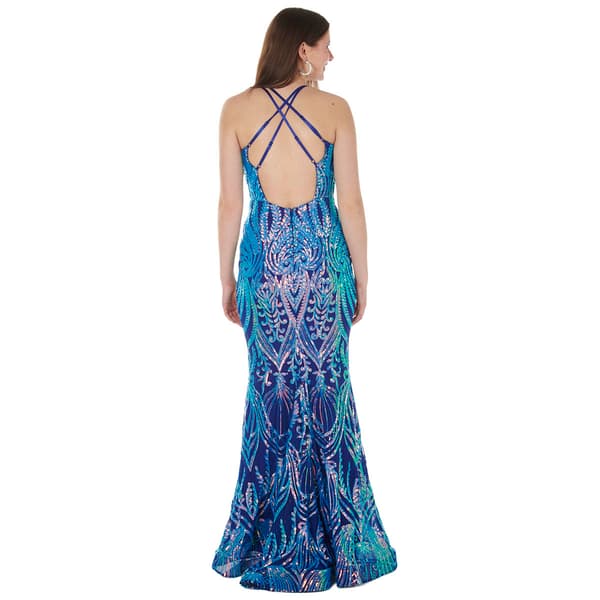 Juniors Crystal Doll Sequin Mermaid Double Crossback Sheath Dress