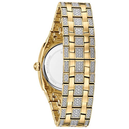 Mens Bulova Crystal Pave Gold-Tone Bracelet Watch - 98B323