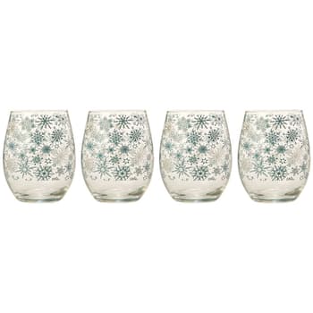 Unique Snowflake Stemless Wine Glasses Set of 4