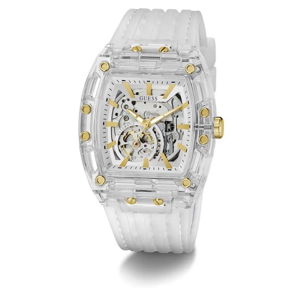 Mens Guess Clear Silicone Strap Automatic Watch - GW1073G2