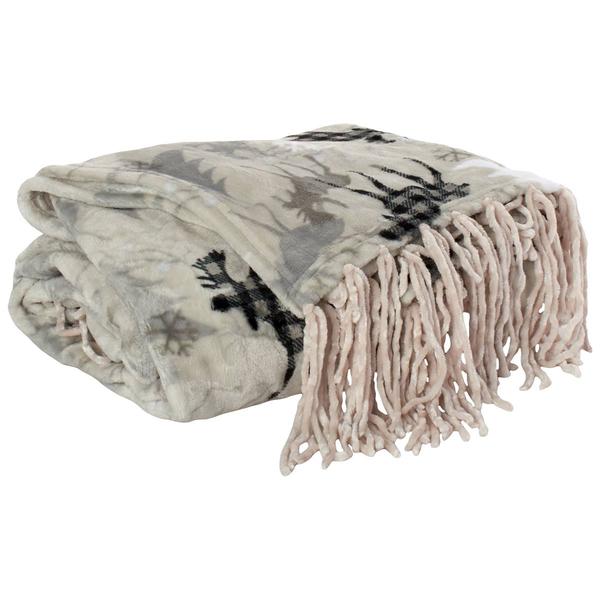Mountain Ridge Winter Moose Fringe Popcorn Throw